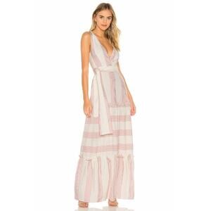 $485 Paper London Zoe Spellbound Pink Ivory Striped Tier Maxi Dress 14 NWT